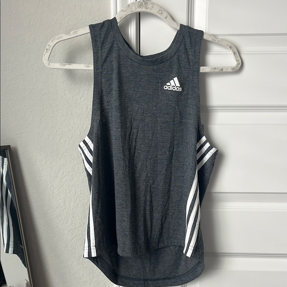 Adidas Gray Muscle Tee with White Stripes